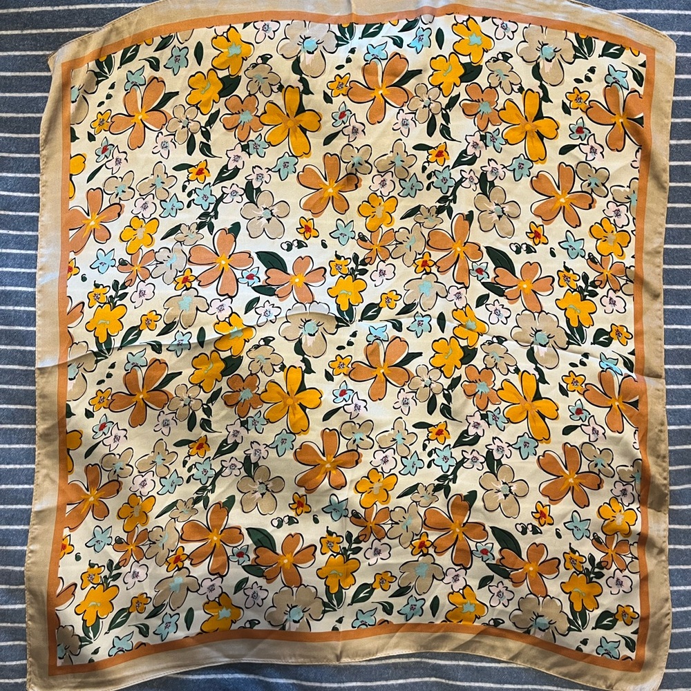 NEW Floral Print Scarf in Orange and Cream